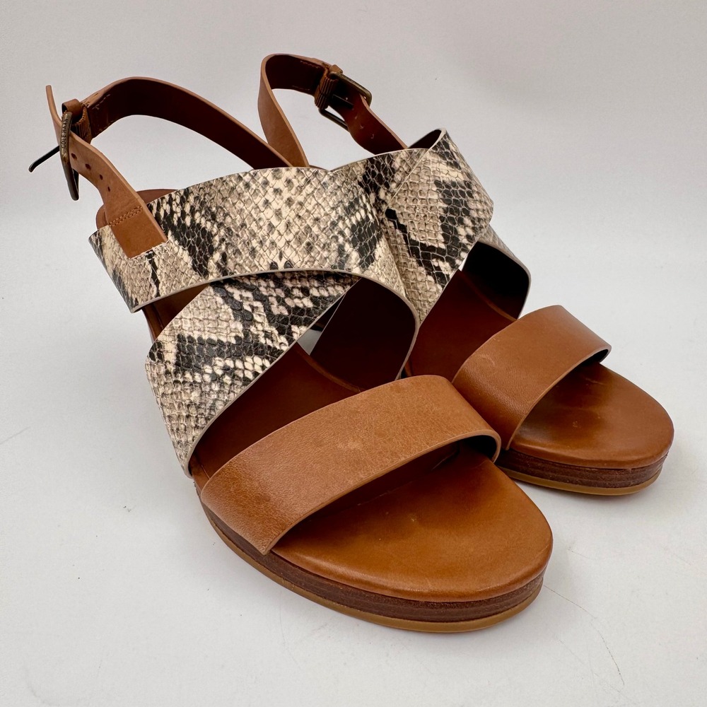 Cole Haan Penelope Brown Leather Snakeskin Slingback Wedge Chic Boho Sandal 7.5B